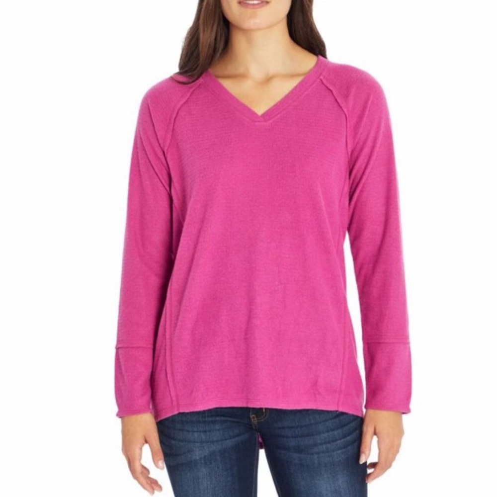 Wildfox Haley Brushed Pullover Long Sleeve Top Pink Fuchsia Size Large